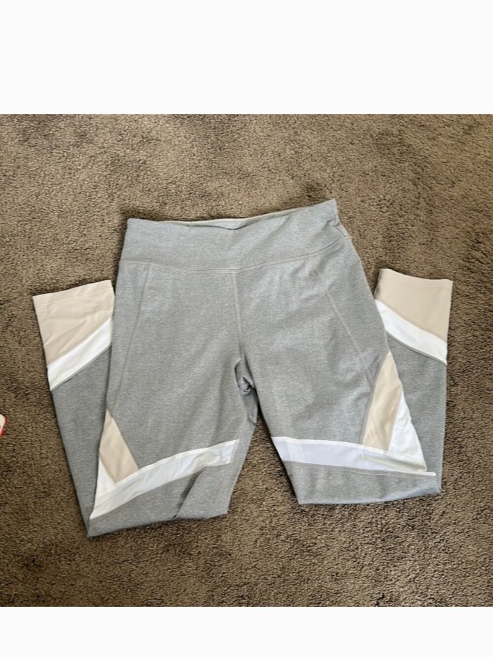Calvin Klein Performance Moisture-Wicking Colorblock Leggings - Grey/Tan/White - Picture 7 of 14